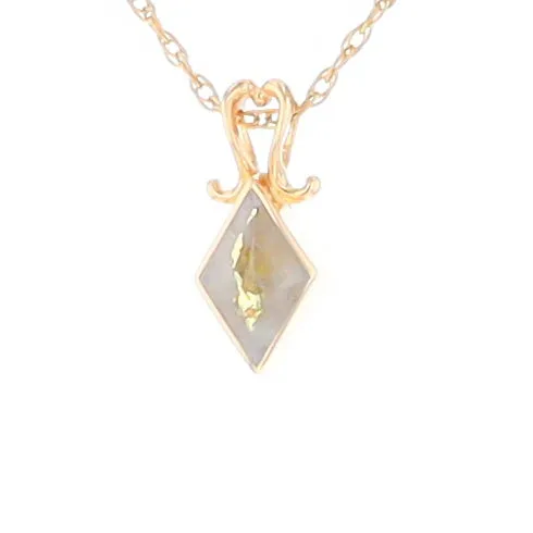 Gold Quartz Necklace, Diamond Shape Inlaid Design Pendant