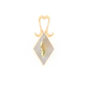 Gold Quartz Necklace, Diamond Shape Inlaid Design Pendant