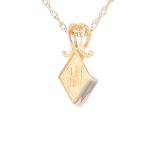 Gold Quartz Necklace, Diamond Shape Inlaid Design Pendant