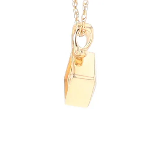 Gold Quartz Necklace, Diamond Shape Inlaid Design Pendant