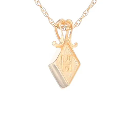 Gold Quartz Necklace, Diamond Shape Inlaid Design Pendant