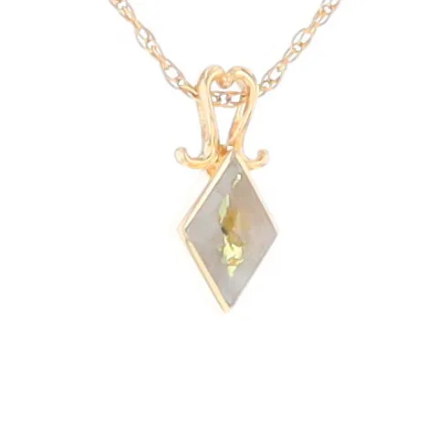 Gold Quartz Necklace, Diamond Shape Inlaid Design Pendant