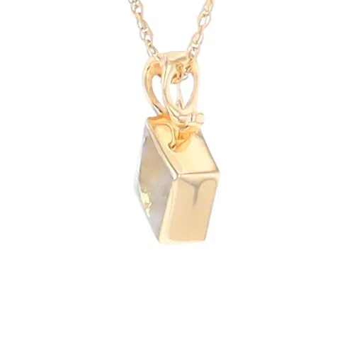 Gold Quartz Necklace, Diamond Shape Inlaid Design Pendant