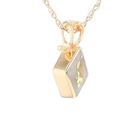 Gold Quartz Necklace, Diamond Shape Inlaid Design Pendant