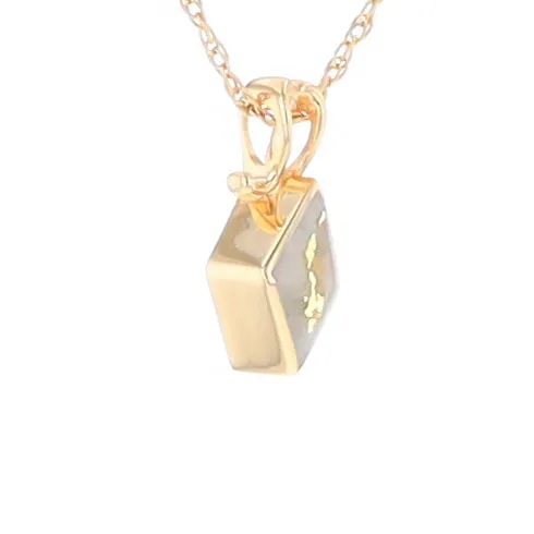 Gold Quartz Necklace, Diamond Shape Inlaid Design Pendant