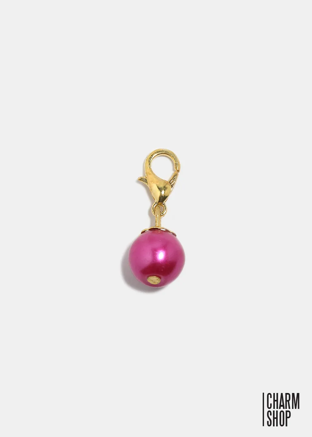 Gold Tone Dark Pink Pearl Dangle Charm