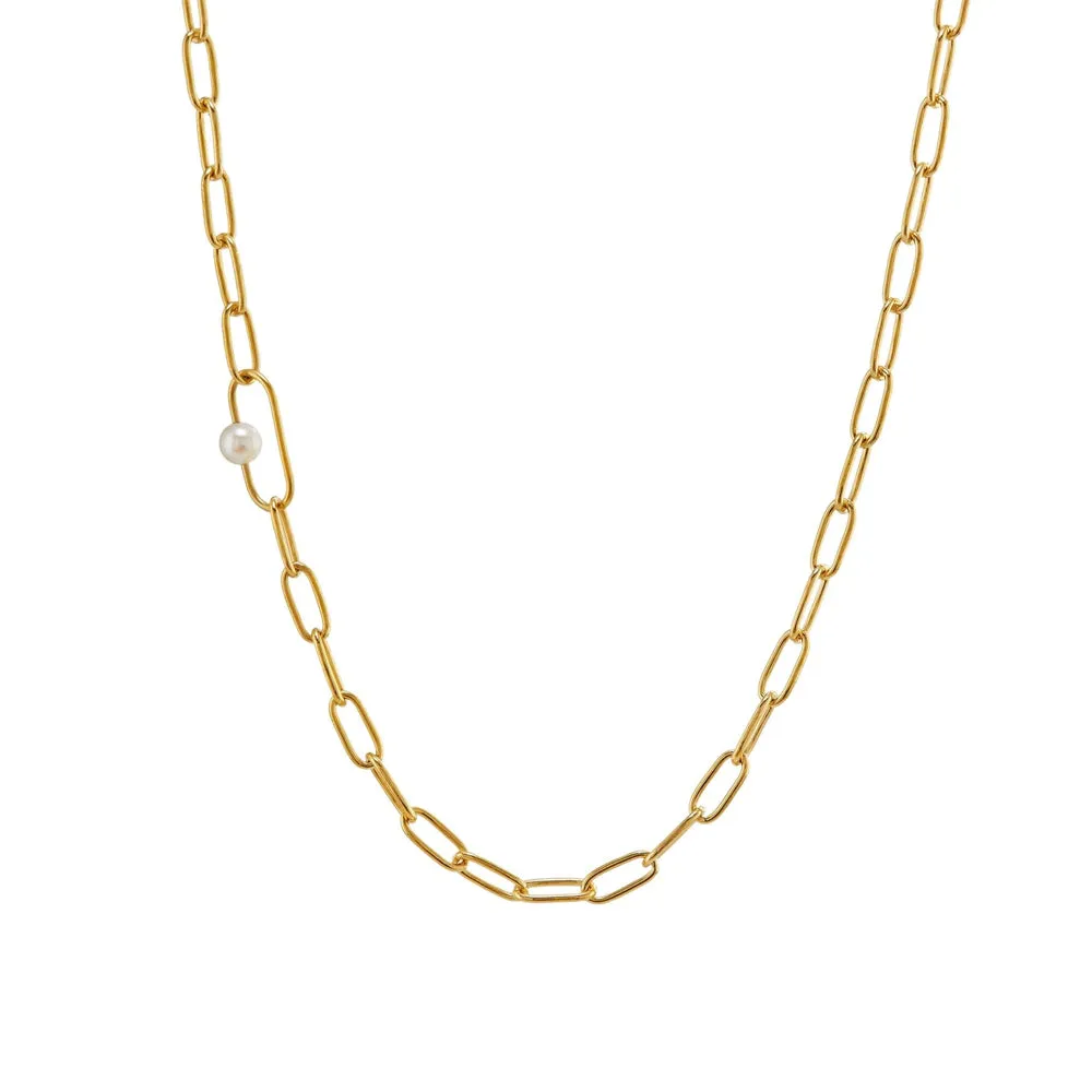 Gold Vermeil & Freshwater Pearl Necklace - "Large Link"