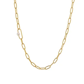 Gold Vermeil & Freshwater Pearl Necklace - "Large Link"