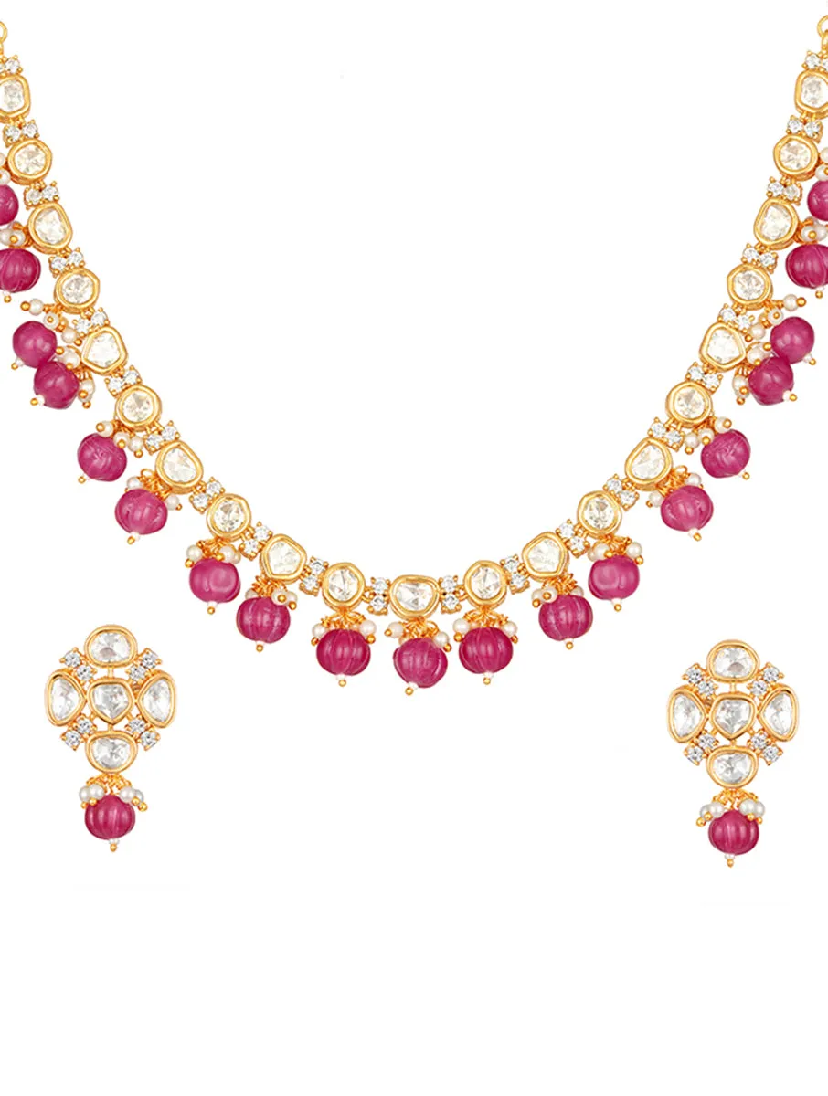 Golden and Pink, Kundan polki Necklace Set