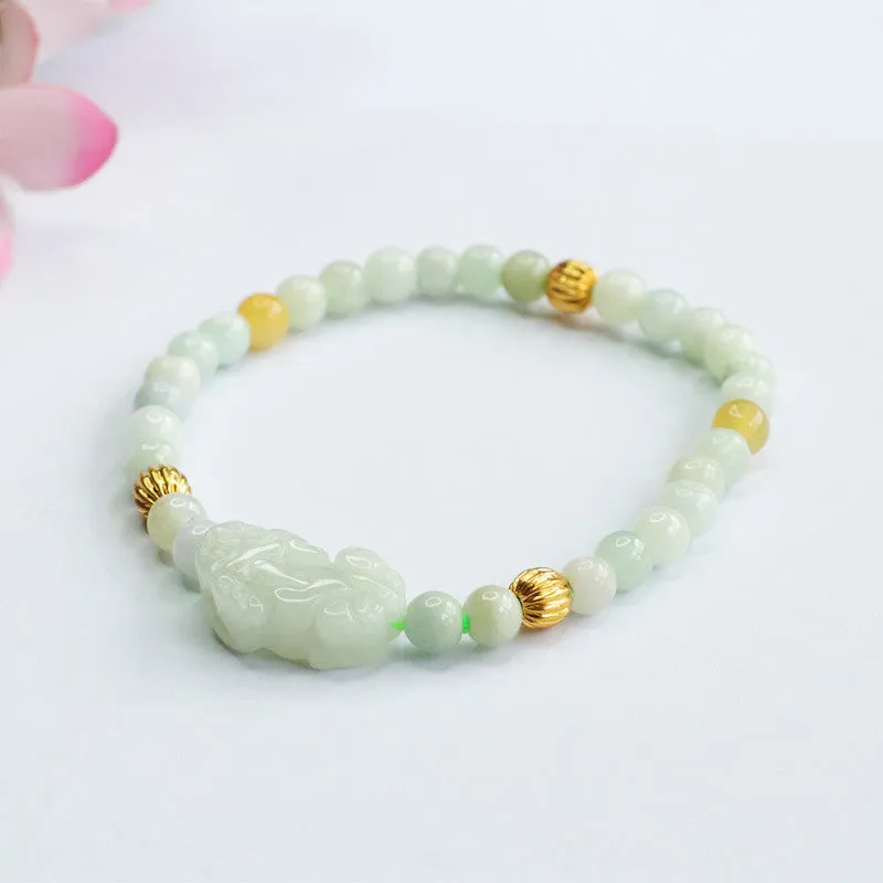 Golden Bead and Sterling Silver Jade Bracelet