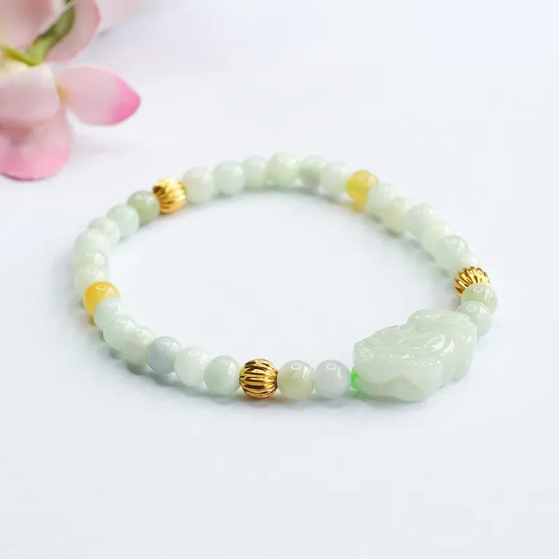 Golden Bead and Sterling Silver Jade Bracelet