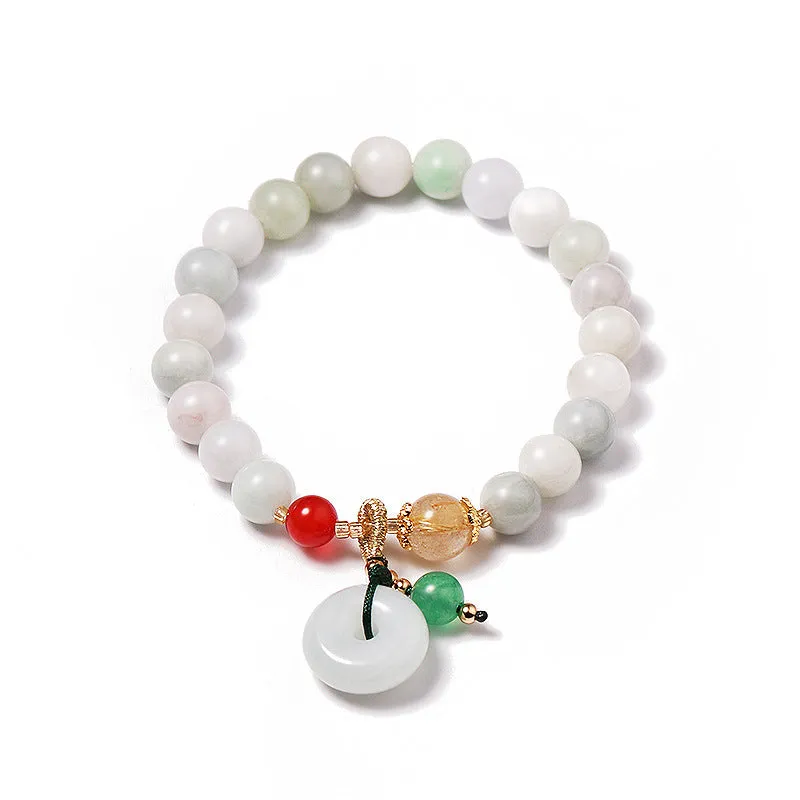 Golden Hair Crystal and Red Agate Jadeite Bracelet with Sterling Silver Safety Buckle