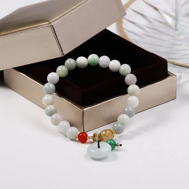 Golden Hair Crystal and Red Agate Jadeite Bracelet with Sterling Silver Safety Buckle