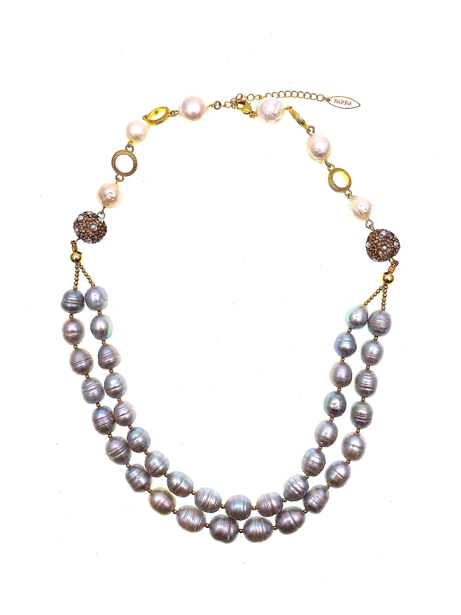 Gray Freshwater Pearls Double Strands Necklace FN023