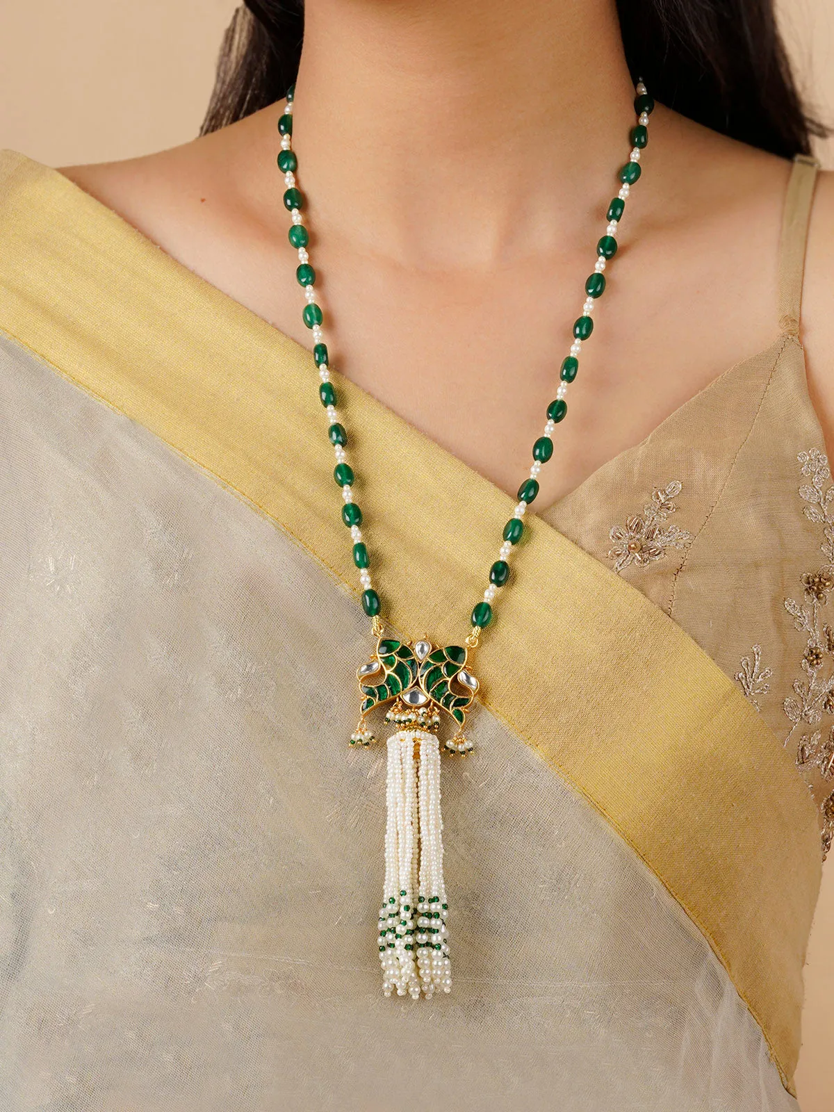 Green Color Gold Plated Necklace - TR-N293WGR