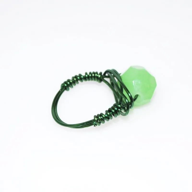 Green Jade Faceted Wired Ring