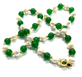 Green Onyx & Freshwater Pearl Gemstone Necklace 18”