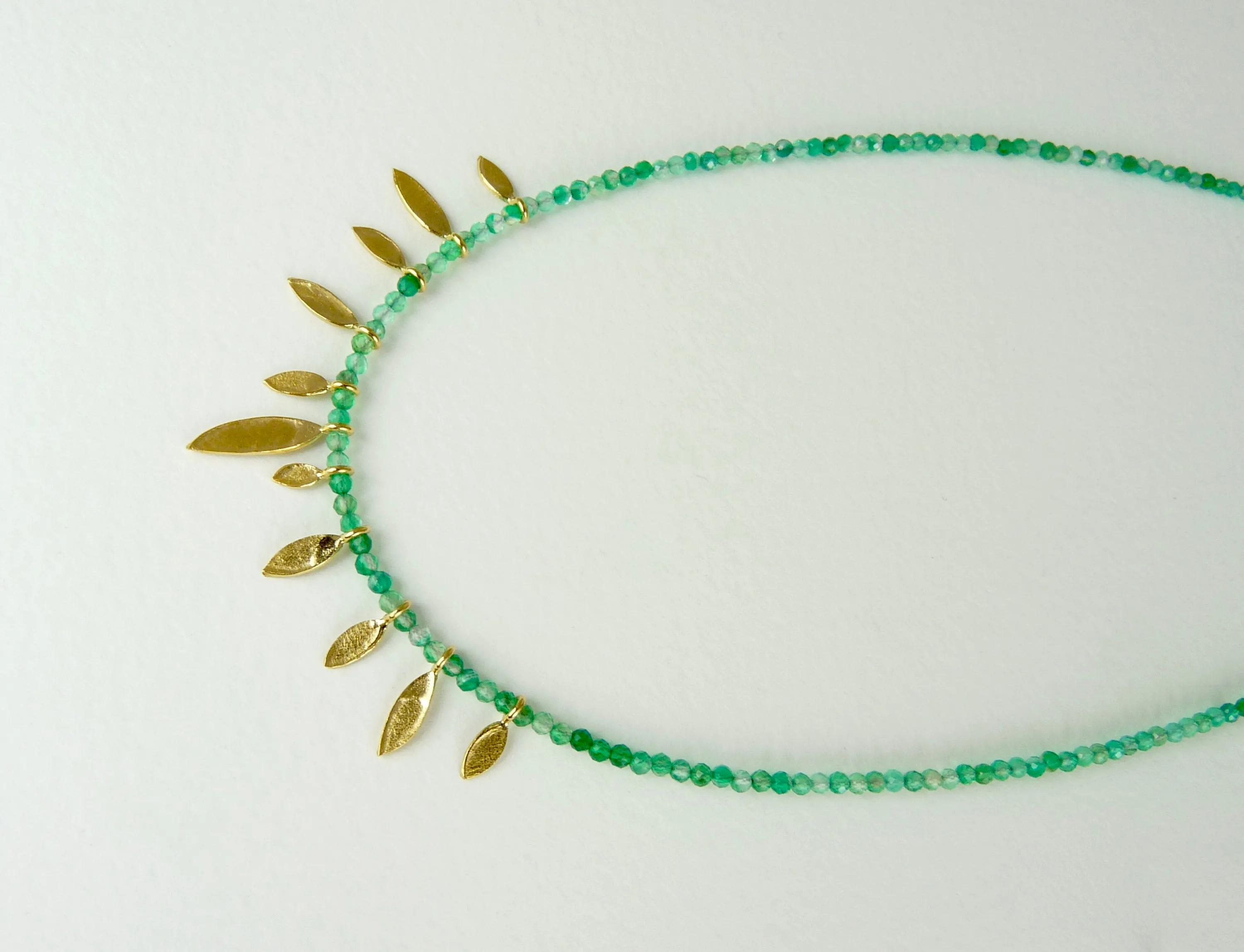 Green Onyx and Gold Leaves Necklace