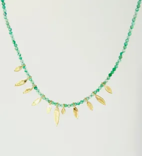 Green Onyx and Gold Leaves Necklace