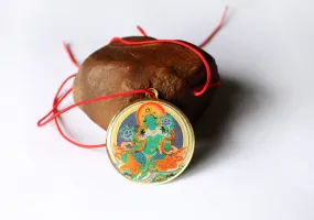 Green Tara and Mantra Printed Tibetan Buddhist Amulet Pendant