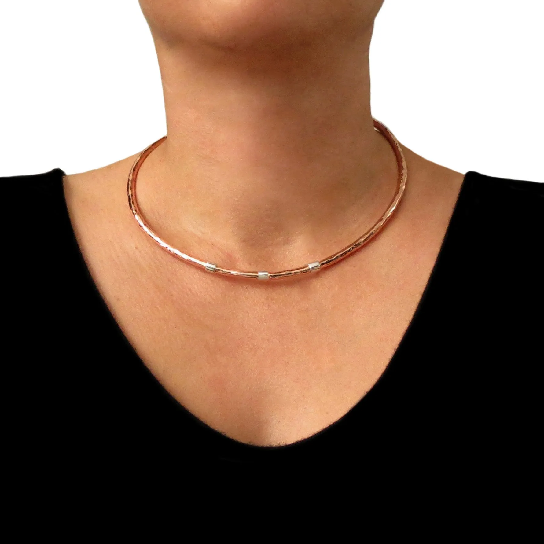 Hammered Copper and 925 Silver Choker Torque