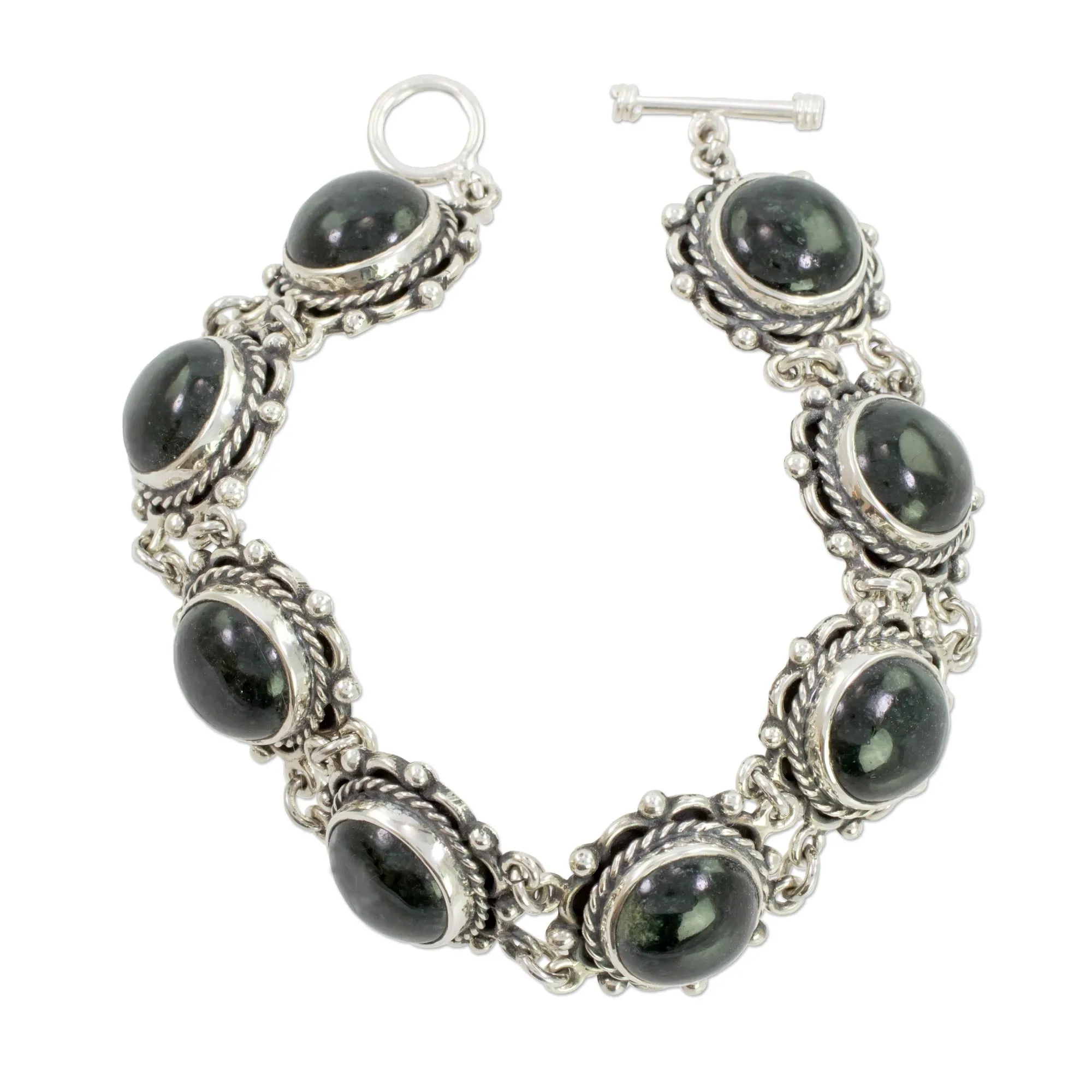 Hand Made Sterling Silver Link Jade Bracelet - Antigua Sun | NOVICA