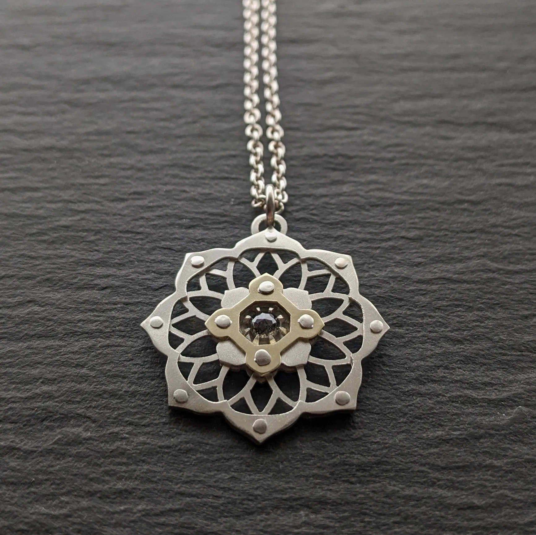 Handcut Diamond Lotus pendant