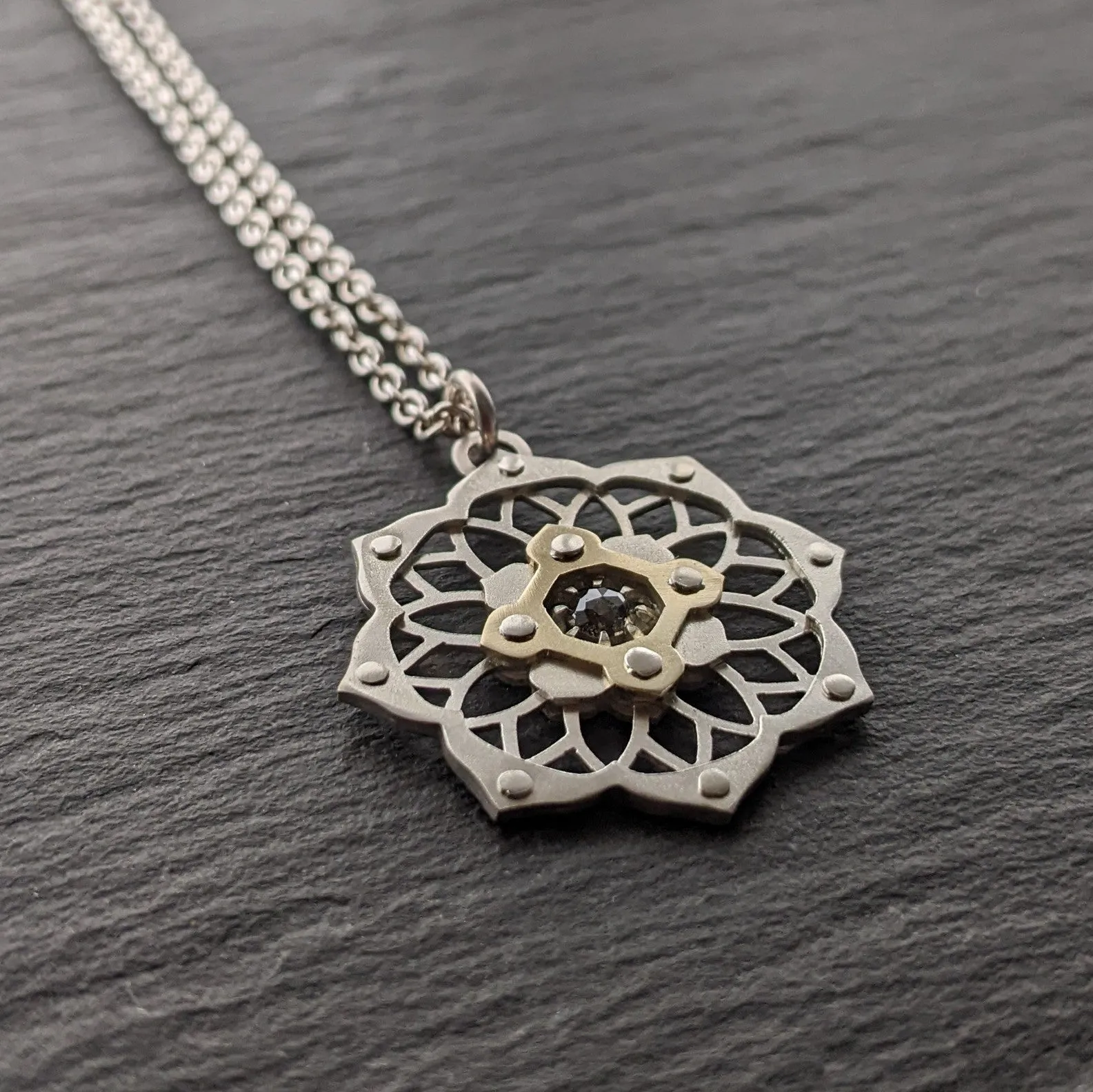 Handcut Diamond Lotus pendant