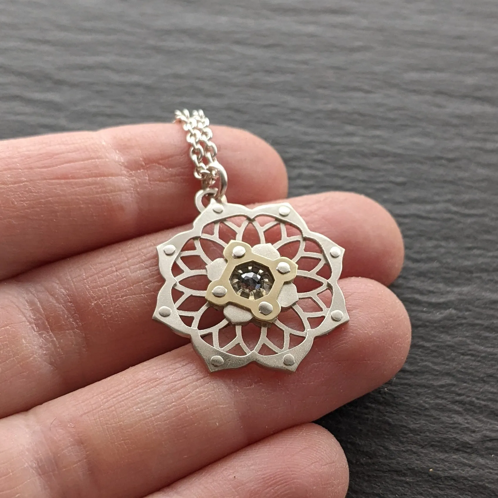 Handcut Diamond Lotus pendant