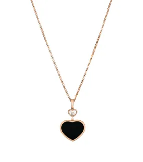 HAPPY HEART ONYX NECKLACE PINK GOLD DIAMOND