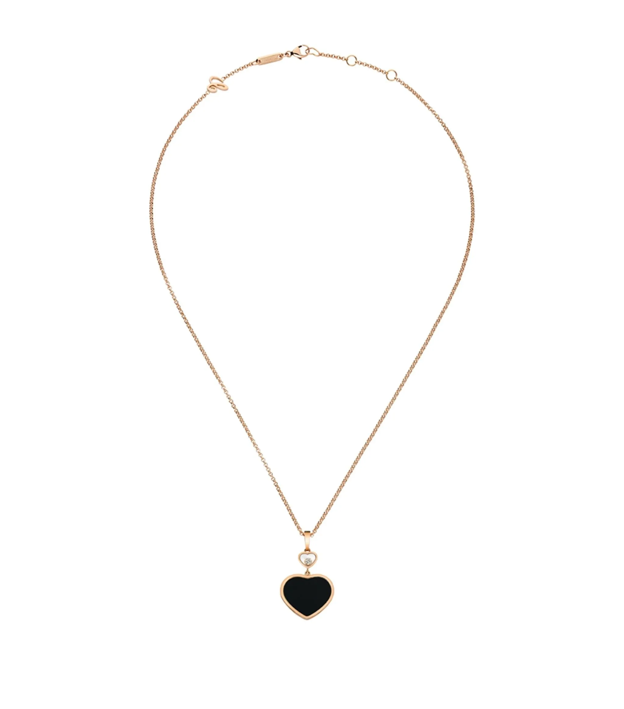 HAPPY HEART ONYX NECKLACE PINK GOLD DIAMOND