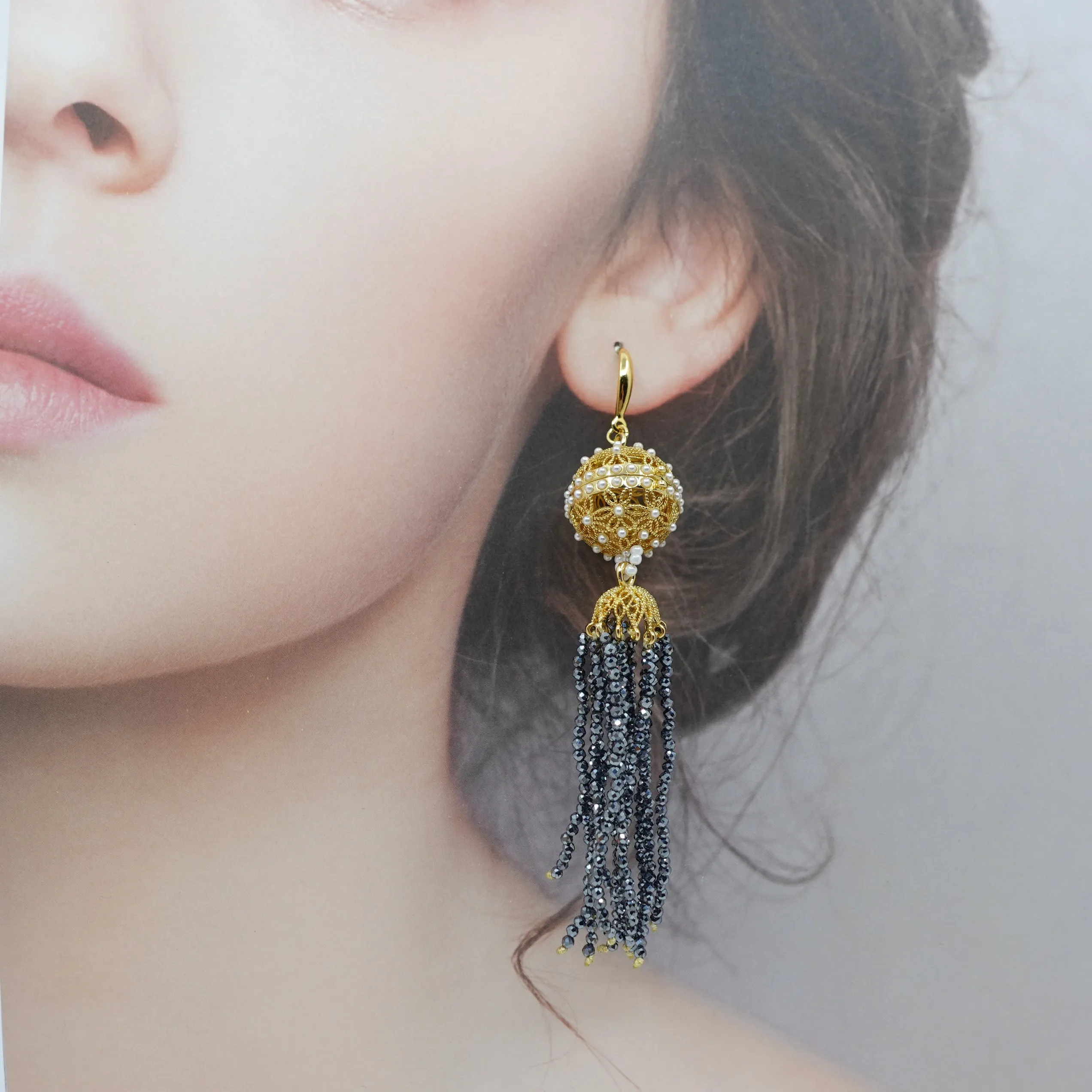 Herbal Locket Crystal Tassel Earrings - Terahertz Stone