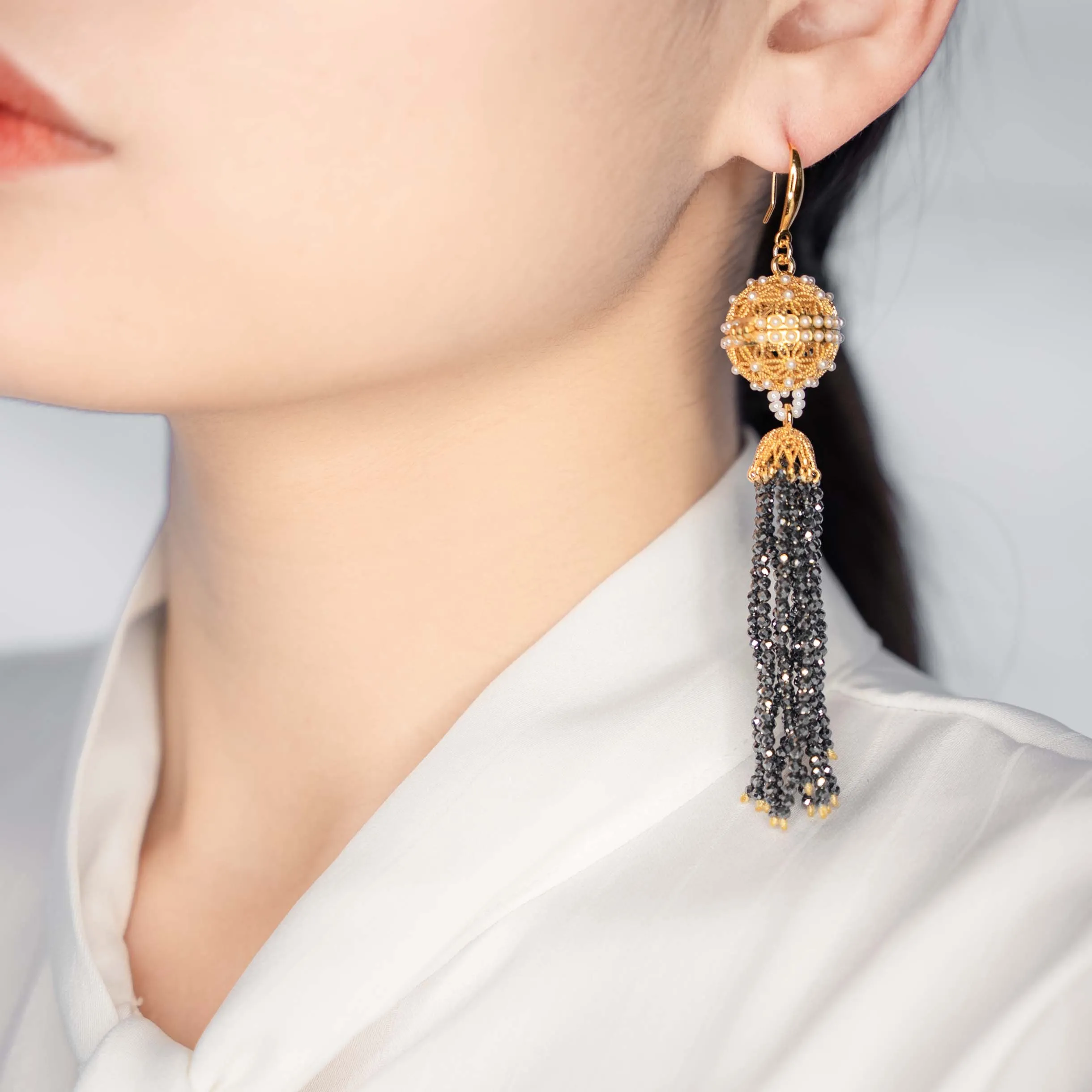 Herbal Locket Crystal Tassel Earrings - Terahertz Stone