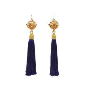 Herbal Locket Silk Tassel Earrings - Navy Blue