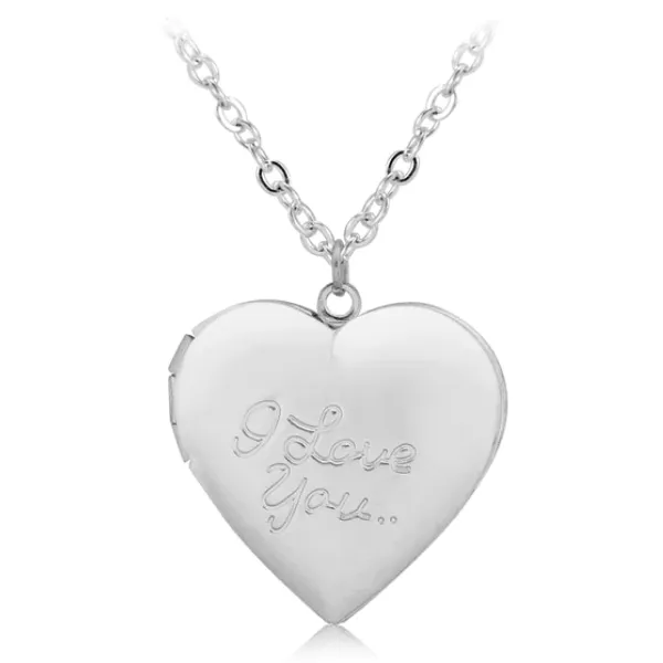 I Love You Silver Heart Locket Necklace For Woman