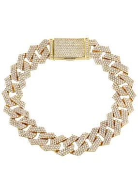 Iced Out Gold Plated Mens Prong Set Cuban Link Bracelet