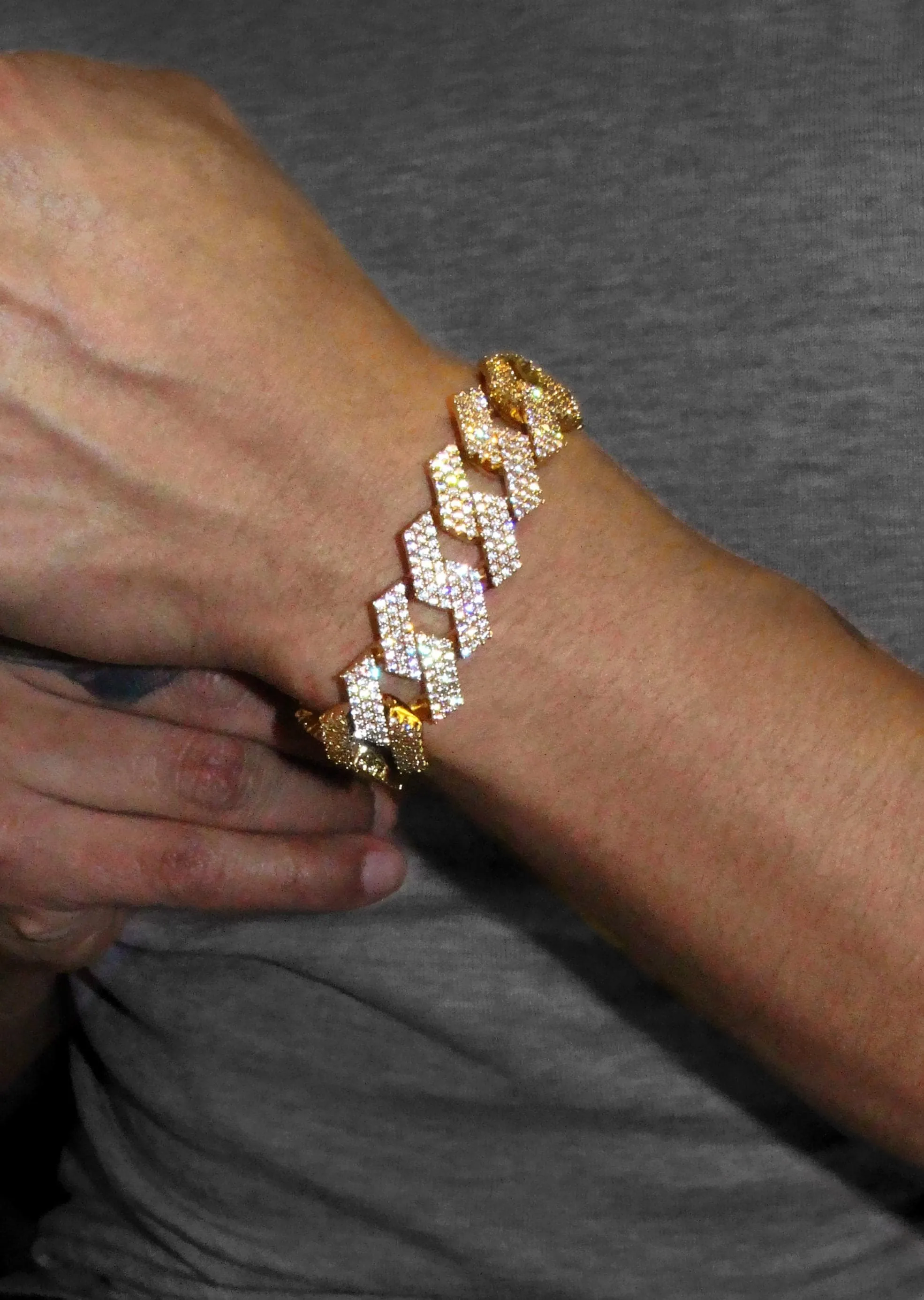 Iced Out Gold Plated Mens Prong Set Cuban Link Bracelet