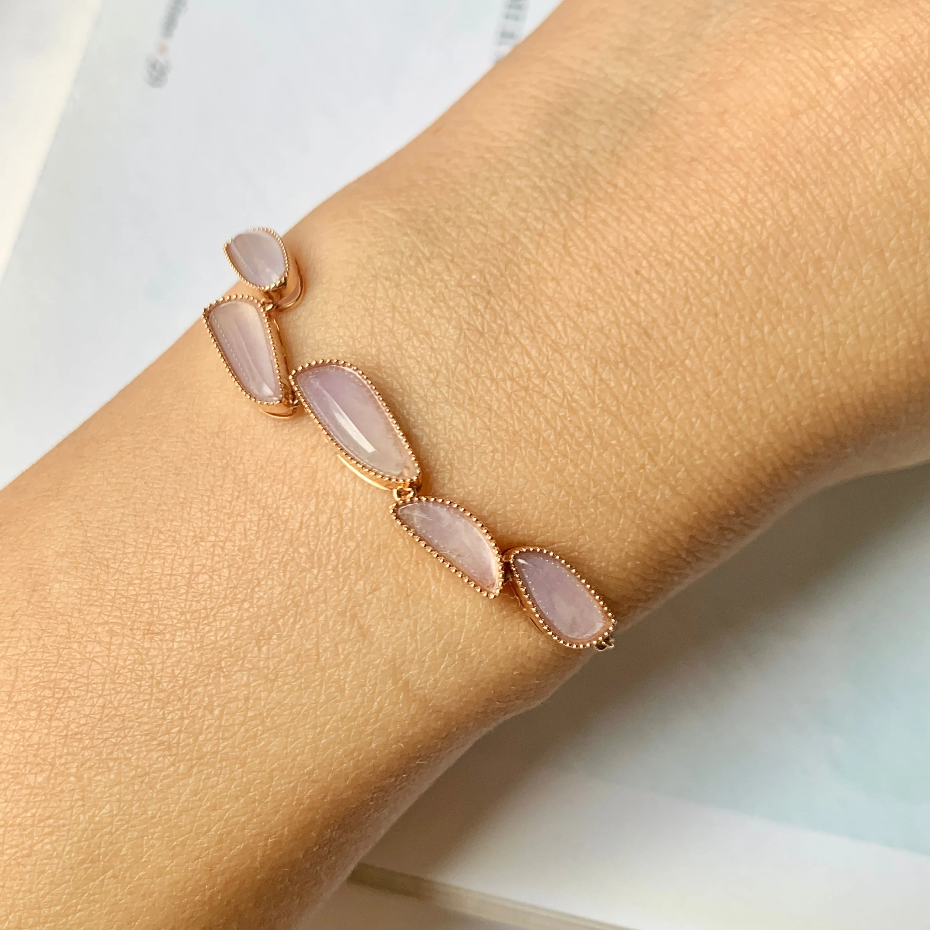 Icy A-Grade Natural Lavender Jadeite Pebble Mosaic Bracelet No.190350