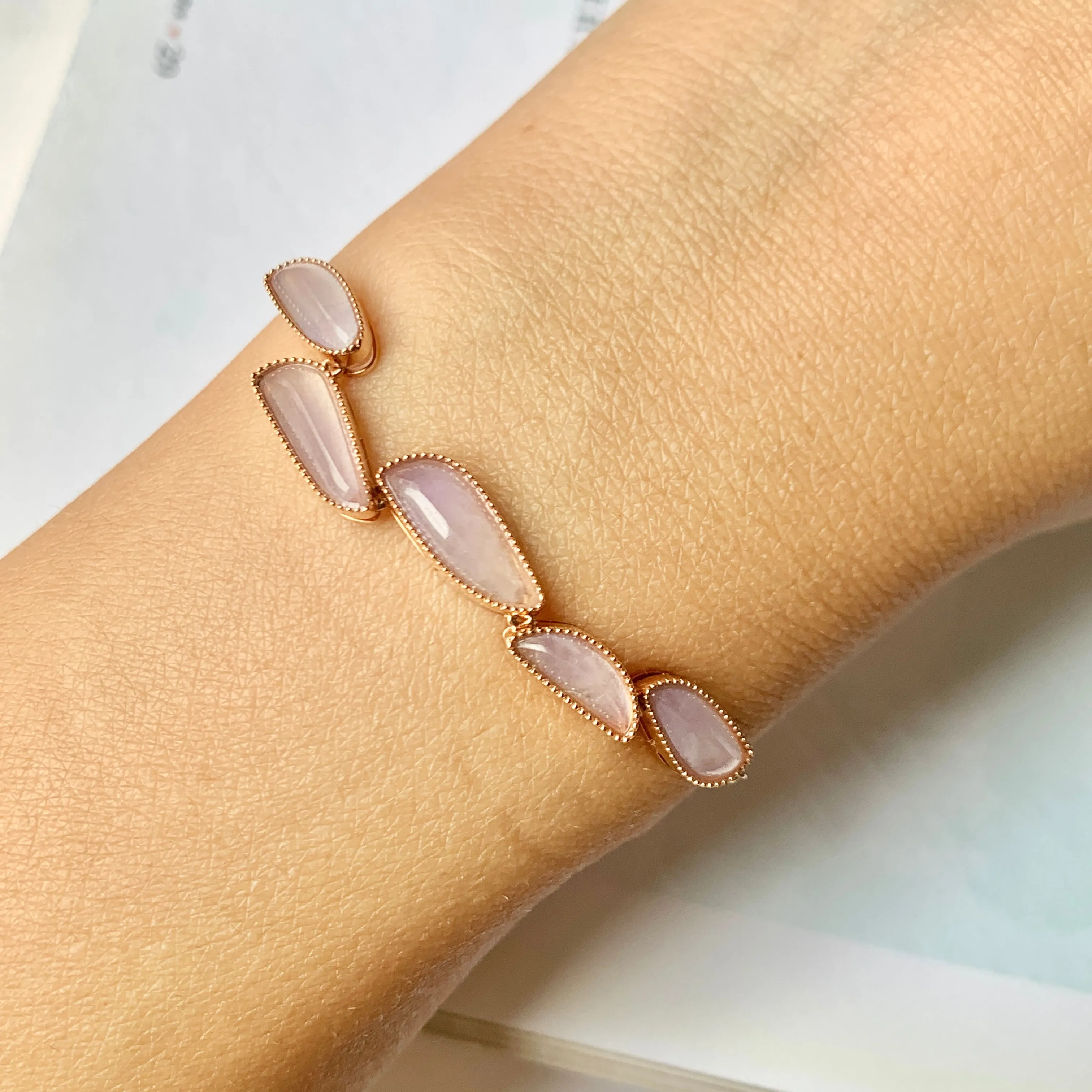 Icy A-Grade Natural Lavender Jadeite Pebble Mosaic Bracelet No.190350