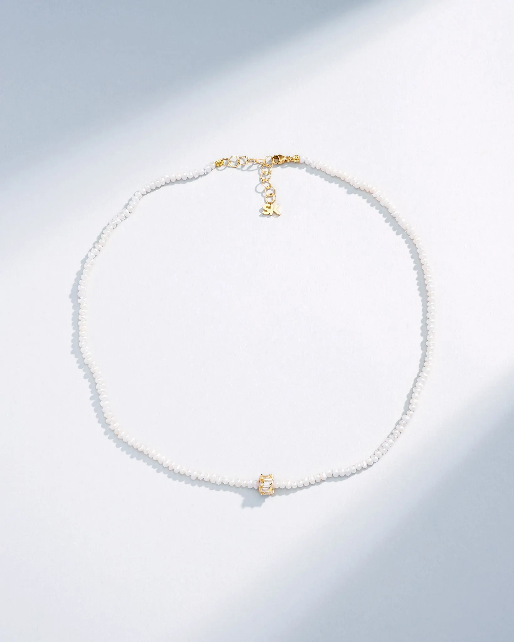 Infinite Beaded White Pearl & Mini Diamond Rondelle Necklace