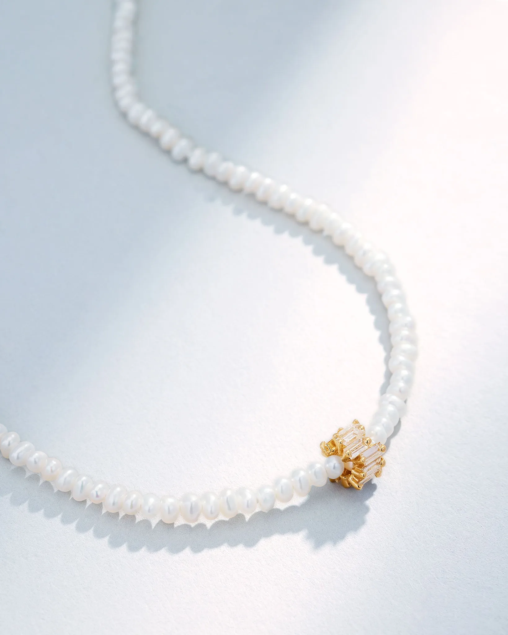 Infinite Beaded White Pearl & Mini Diamond Rondelle Necklace