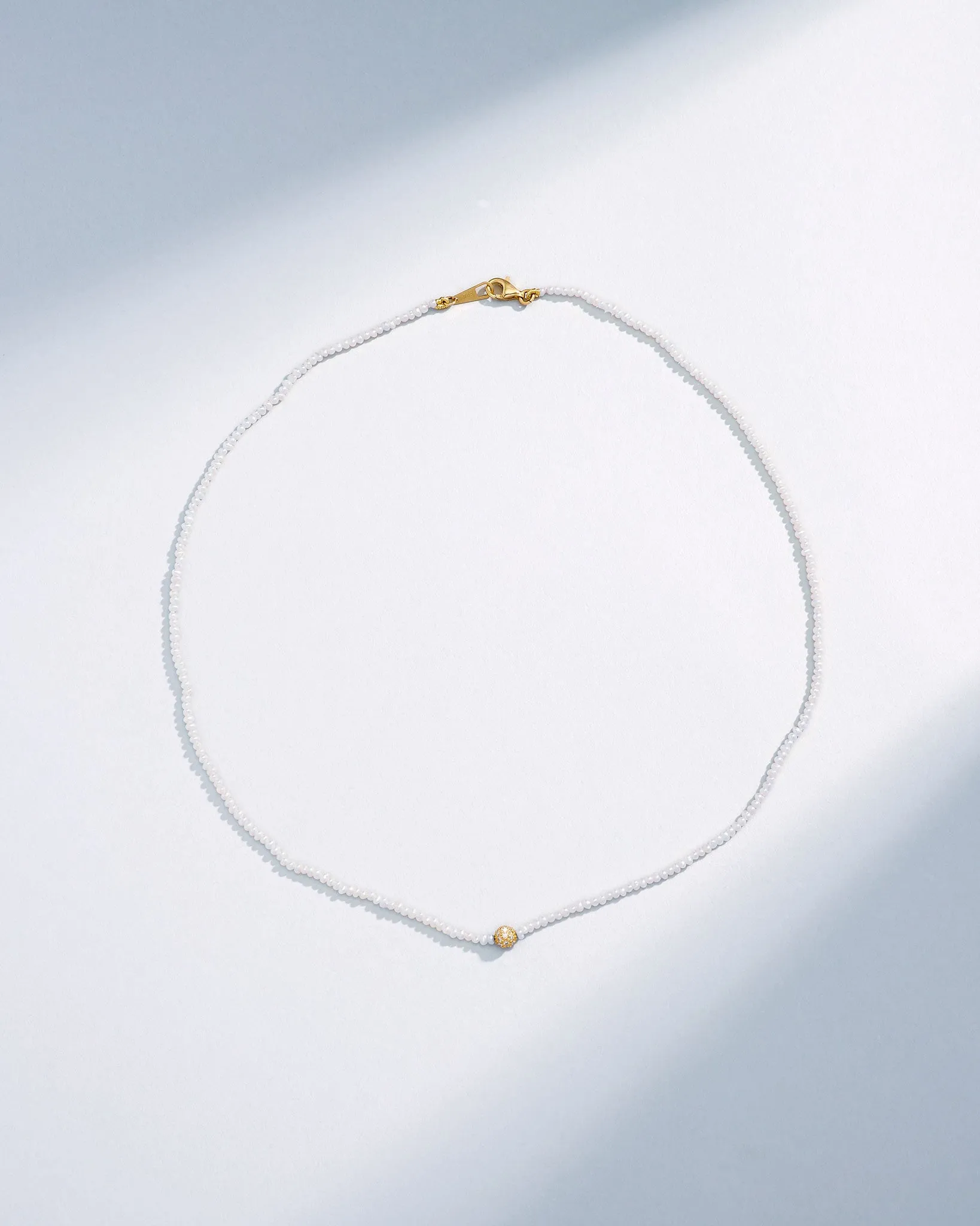 Infinite Beaded White Pearl & Mini Pave Diamond Rondelle Necklace