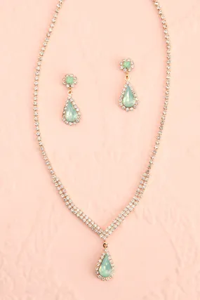 Ivest Teal | Crystal Earrings & Necklace Set