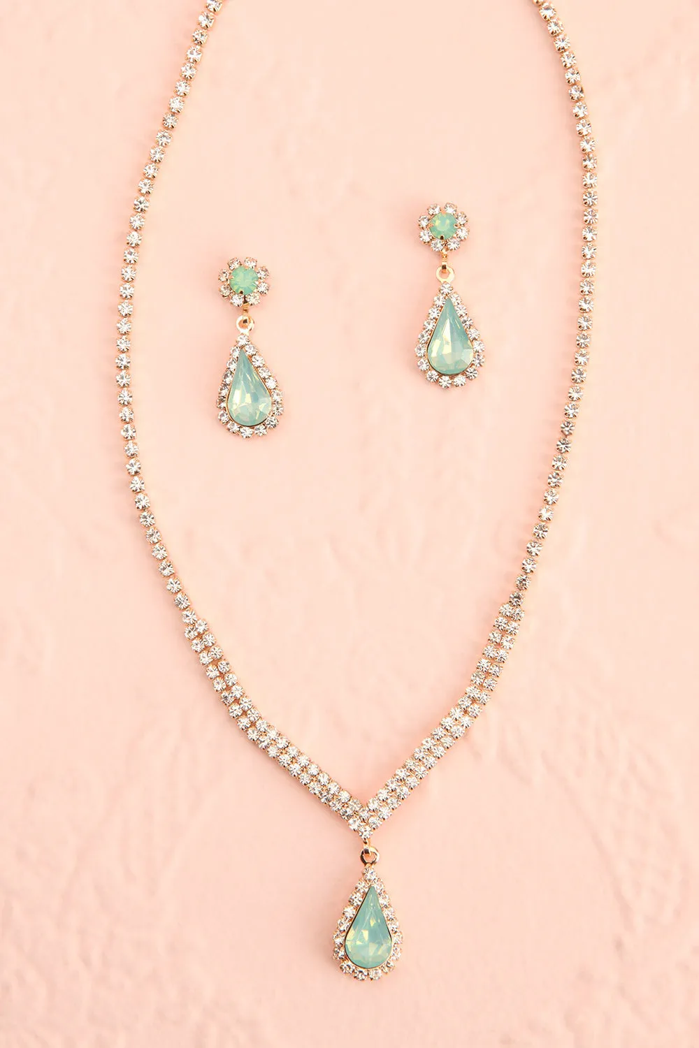 Ivest Teal | Crystal Earrings & Necklace Set