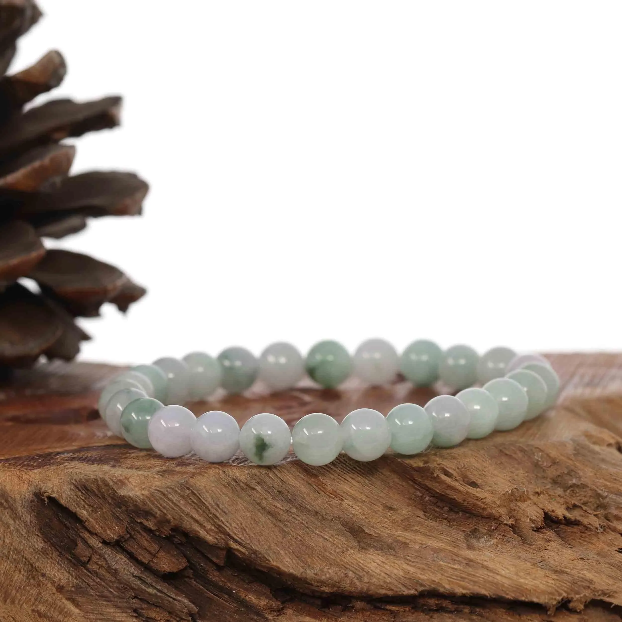 Jadeite Jade 7.5mm Round Ice Blue Green Beads Bracelet ( 7.5 mm )