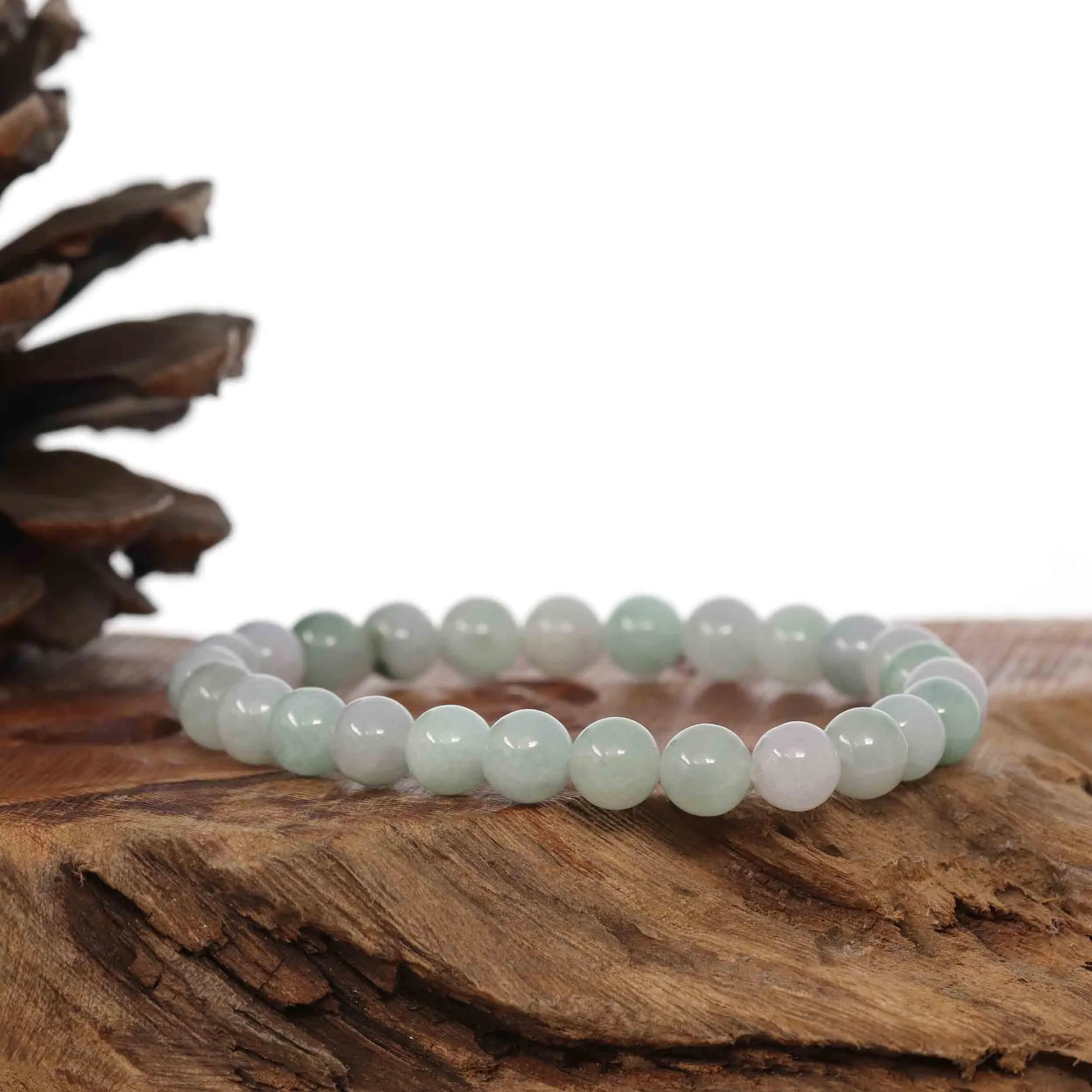 Jadeite Jade 7.5mm Round Ice Blue Green Beads Bracelet ( 7.5 mm )