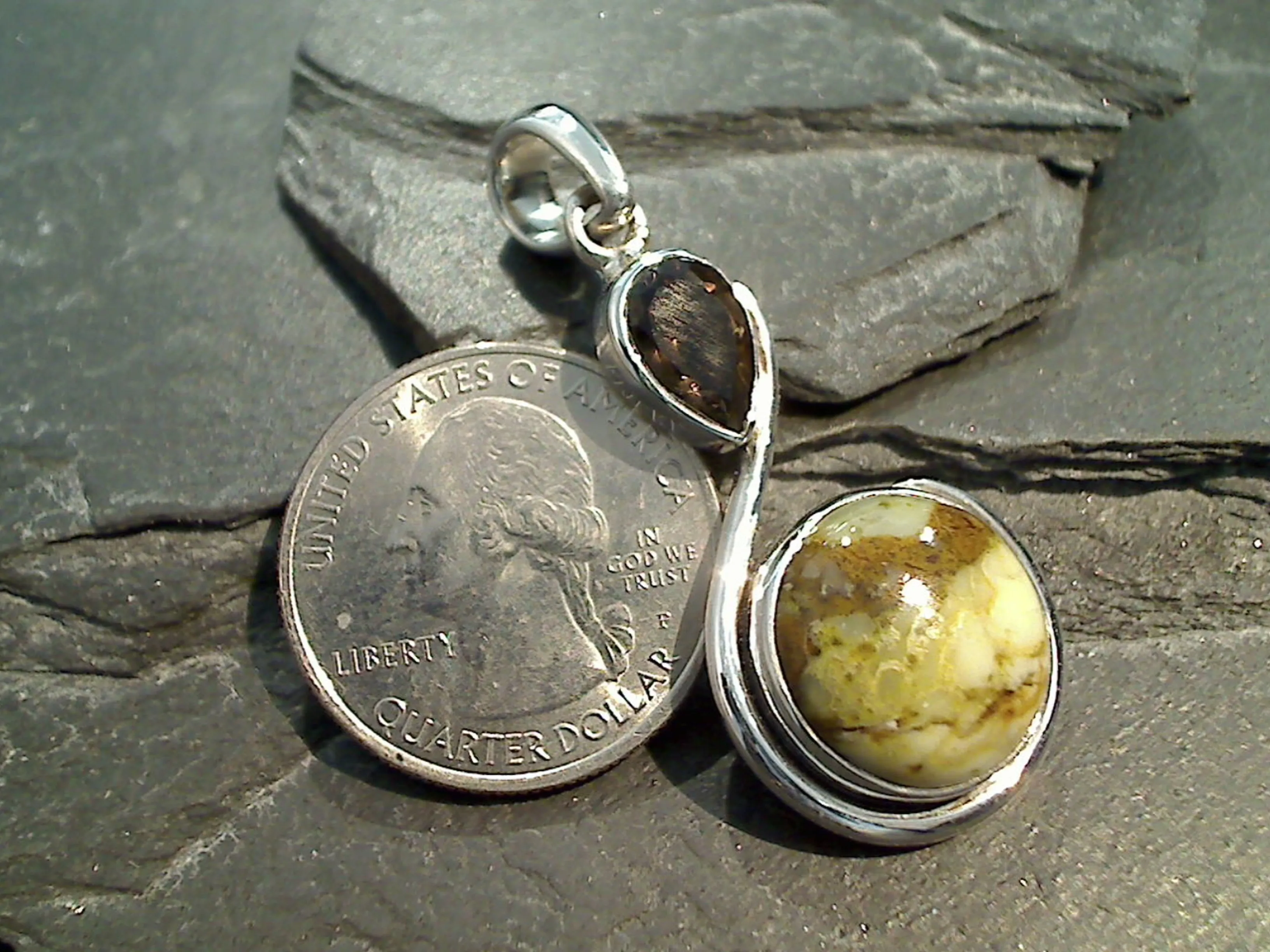 Jasper, Smokey Quartz, Sterling Silver Pendant