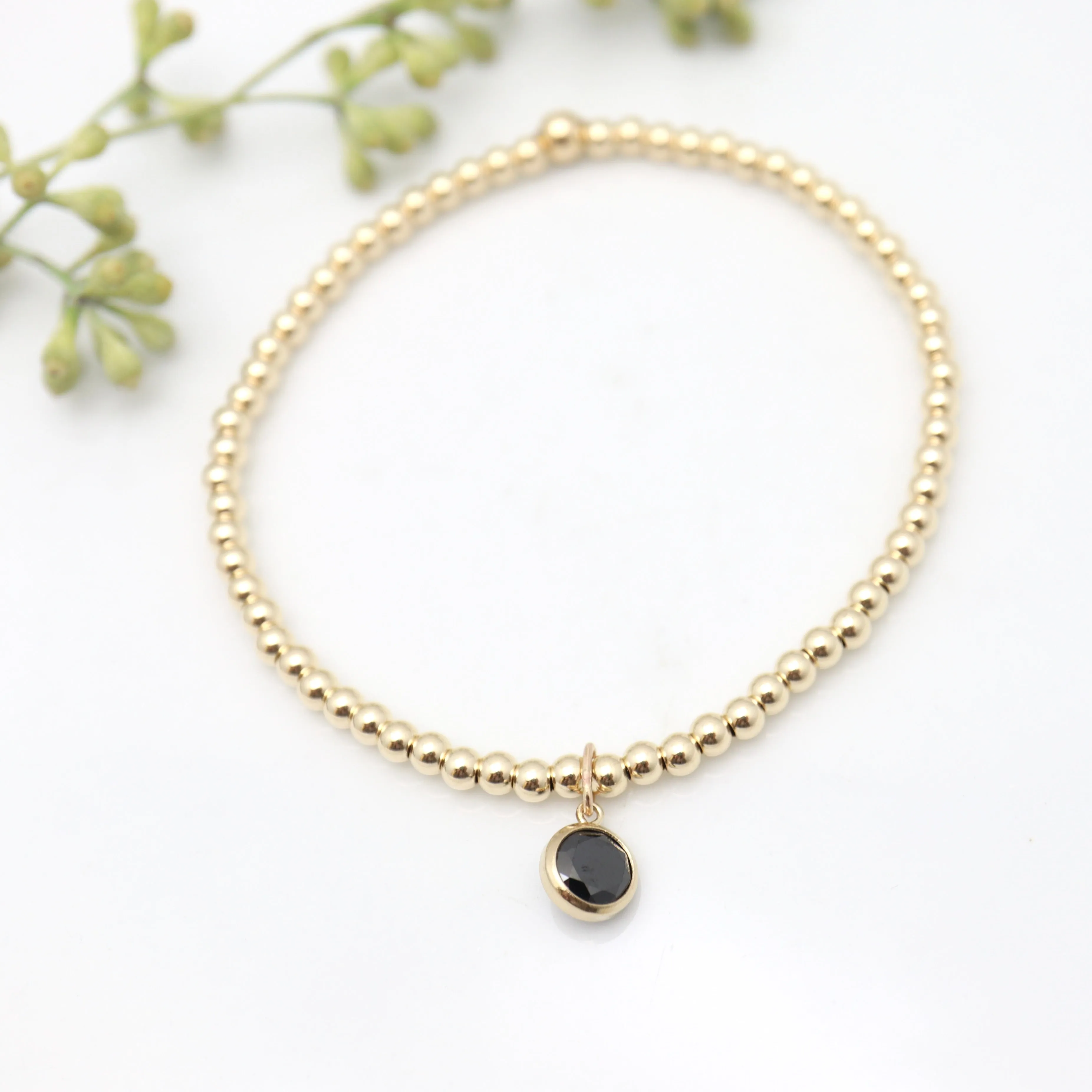 Jet Black 6mm Cubic Zirconia &  Gold Filled Bracelet