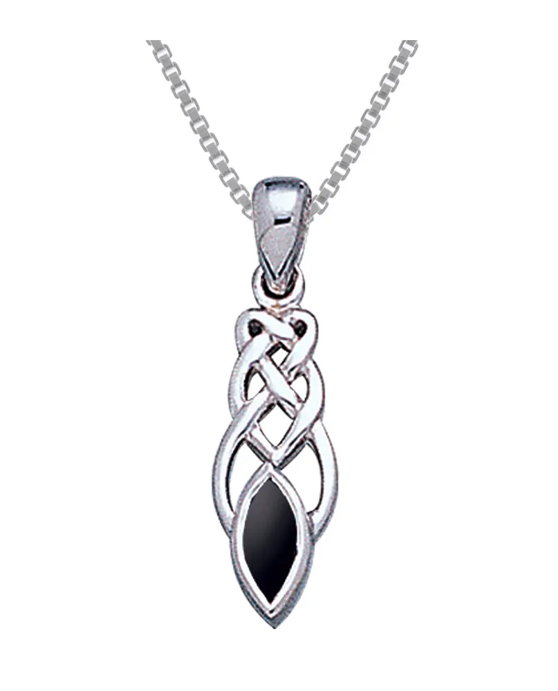 Jewelry Trends Sterling Silver Celtic Knotwork Black Onyx Pendant on 18 Inch Box Chain Necklace