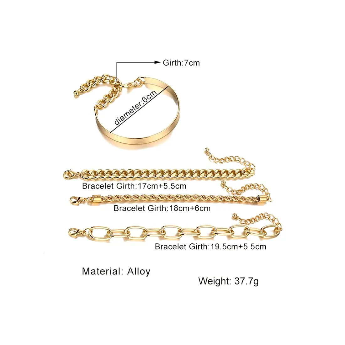 Kairangi Combo Bracelets for Women 4 Pcs Gold Plated Bracelet Multilayer Stack Style Chain Bracelets Set for Women and Girls